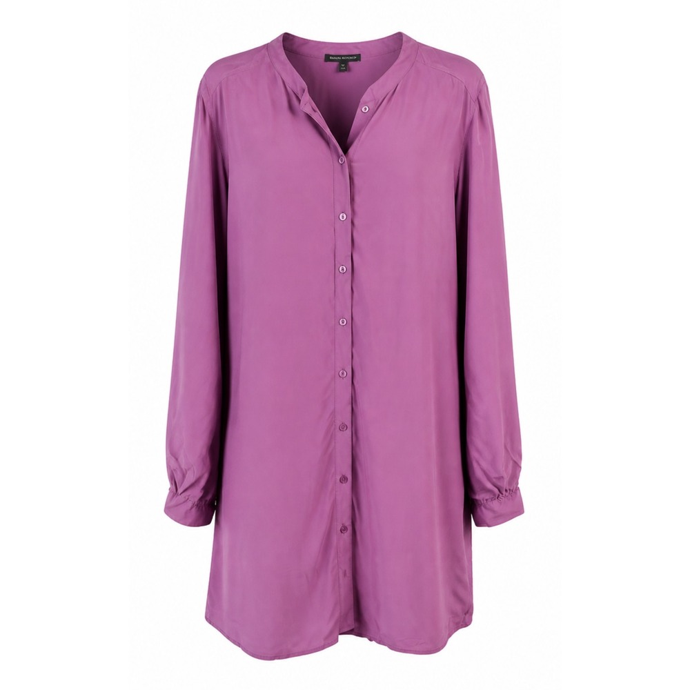 Eileen Fisher 100% Silk Shirt Long Button Front Tunic Sz XL Purple Quiet Luxury